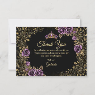 Schwarze und violette Quinceañera goldene Tiara Ro Dankeskarte