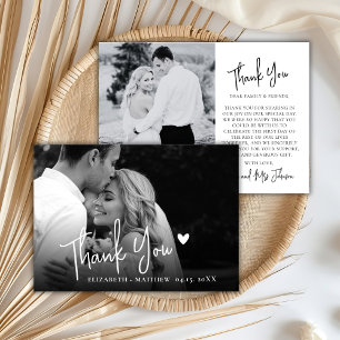 Schwarze und Weiße 2-Foto-Script-Hochzeit  Dankeskarte