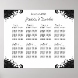 Schwarze und weiße 8 Hochzeitstische Sitzkarten Poster