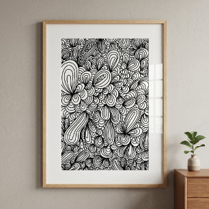 Schwarze und weiße abstrakte handgezeichnete Doodl Poster