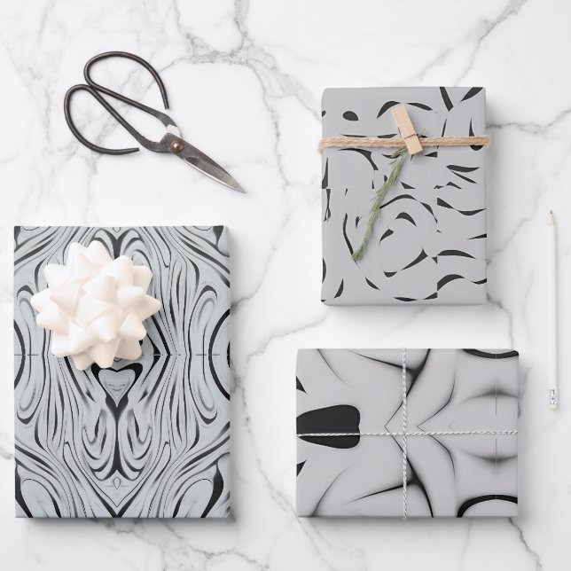 SCHWARZE UND WEISSE ABWEICHUNG GESCHENKPAPIER SET (Vorderseite)