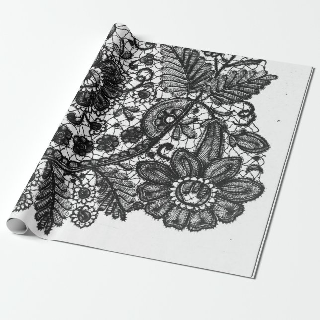 SCHWARZE UND WEISSE ANTIQUE LACE PATTERN GIFT WRAP GESCHENKPAPIER (Ungerollt)