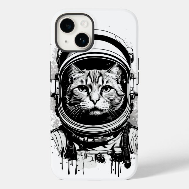 Schwarze und weiße Astronautenkatze Case-Mate iPhone 14 Hülle (Rückseite)