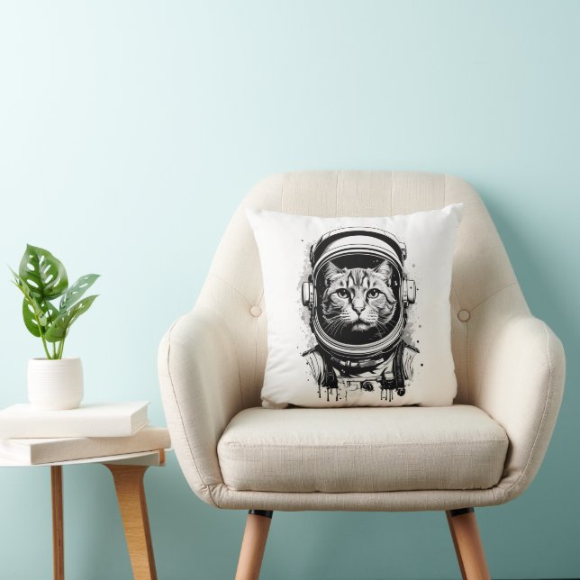 Schwarze und weiße Astronautenkatze Kissen (Stuhl )