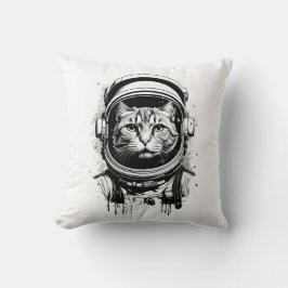 Schwarze und weiße Astronautenkatze Kissen