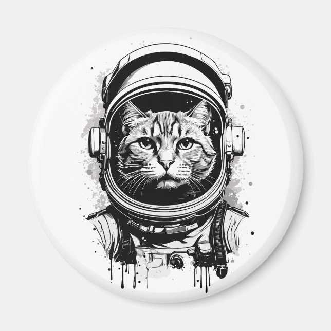 Schwarze und weiße Astronautenkatze Magnet (Vorne)