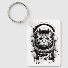 Schwarze und weiße Astronautenkatze Schlüsselanhänger