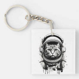 Schwarze und weiße Astronautenkatze Schlüsselanhänger