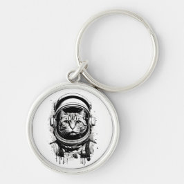 Schwarze und weiße Astronautenkatze Schlüsselanhänger