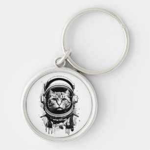 Schwarze und weiße Astronautenkatze Schlüsselanhänger