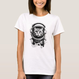 Schwarze und weiße Astronautenkatze T-Shirt