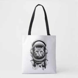 Schwarze und weiße Astronautenkatze Tasche