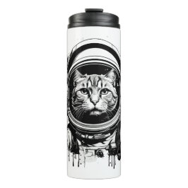 Schwarze und weiße Astronautenkatze Thermosbecher