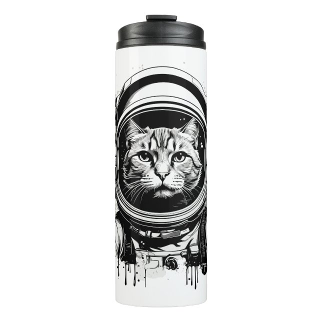 Schwarze und weiße Astronautenkatze Thermosbecher (Vorderseite)