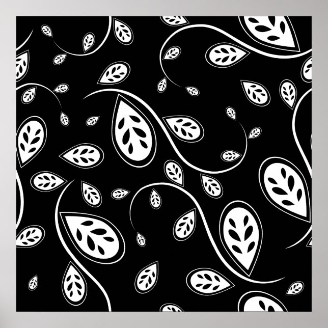 Schwarze und weiße Blätter - Retro-50er Poster (Vorne)