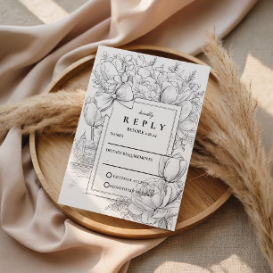 Schwarze und weiße Blumen-Schleife Hochzeit RSVP Karte