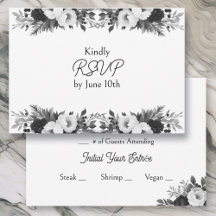 Schwarze und weiße botanische Hochzeits-RSVP und M