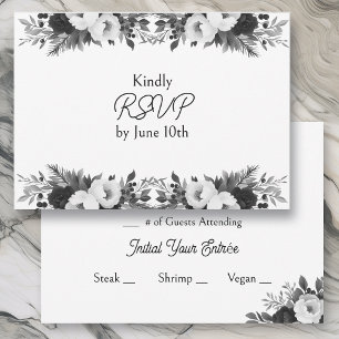 Schwarze und weiße botanische Hochzeits-RSVP und M RSVP Karte