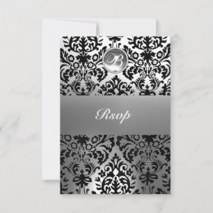 SCHWARZE UND WEISSE DAMASK GEM STEINMONOGRAMM ANKÜNDIGUNG
