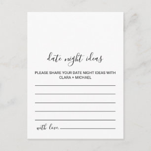 Schwarze und weiße Date-Night-Ideen-Karten Postkarte