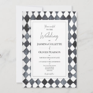 Schwarze und weiße Diamant-Hochzeitseinladung Einladung