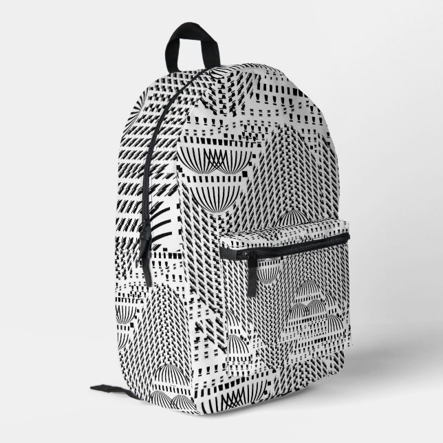 SCHWARZE UND WEISSE DOPPEN BEDRUCKTER RUCKSACK (Rückseitige Ecke links)