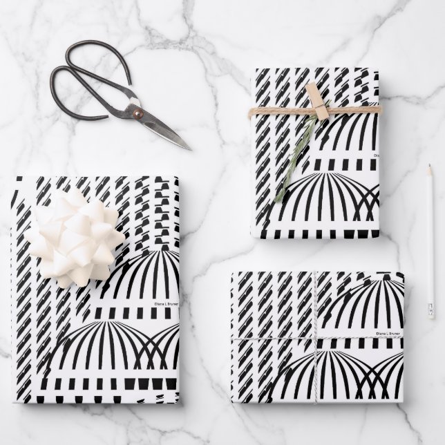 SCHWARZE UND WEISSE DOPPEN GESCHENKPAPIER SET (Vorderseite)