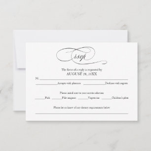 Schwarze und weiße einfache elegante Hochzeits-RSV RSVP Karte