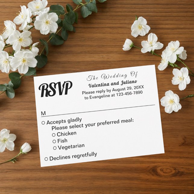 Schwarze und weiße einfache Text-Hochzeits-RSVP RSVP Karte (Typography style black and white wedding RSVP)