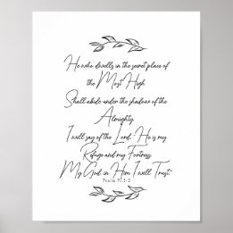 Schwarze und weiße elegante Blätter Psalm 91 Chris Poster