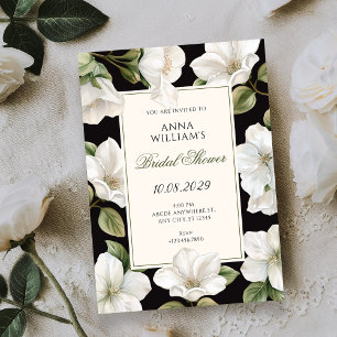 Schwarze und weiße elegante Blumen-Hochzeitsdusche Einladung