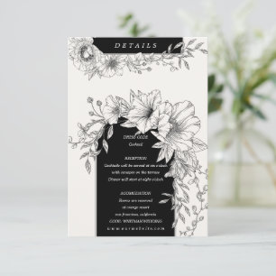 schwarze und weiße elegante florale Details Begleitkarte