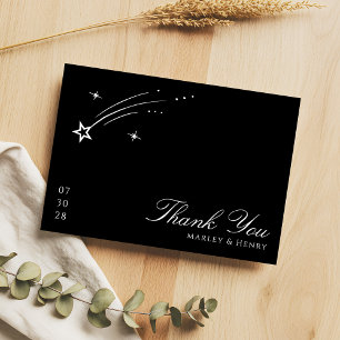Schwarze und weiße elegante himmlische Hochzeit Dankeskarte