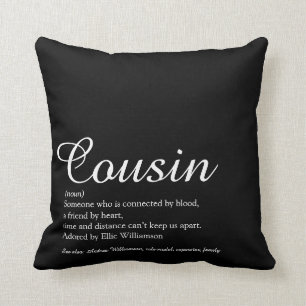 Schwarze und weiße elegante Schrift Cousin Definit Kissen