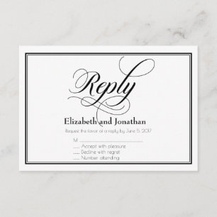 Schwarze und weiße elegante Schrift Hochzeit Antwo Einladung