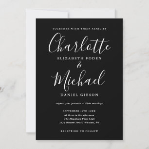 Schwarze und weiße elegante Schrift Hochzeit Einladung