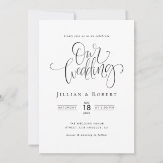 schwarze und weiße elegante Schrift Hochzeitseinla Einladung