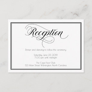 Schwarze und weiße elegante Schrift Hochzeitsempfa Begleitkarte