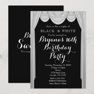 Schwarze und weiße elegante Vorhänge Party-Einladu Einladung