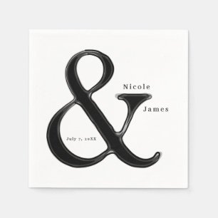 Schwarze und weiße Etikette-Chic-Hochzeitsempfang Serviette