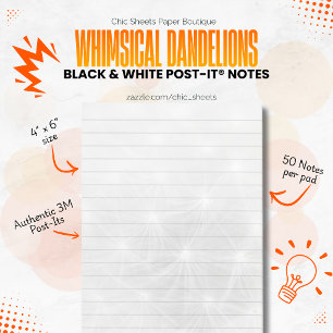 Schwarze und weiße fantastische Löwenzahn-Notizzet Post-it Klebezettel