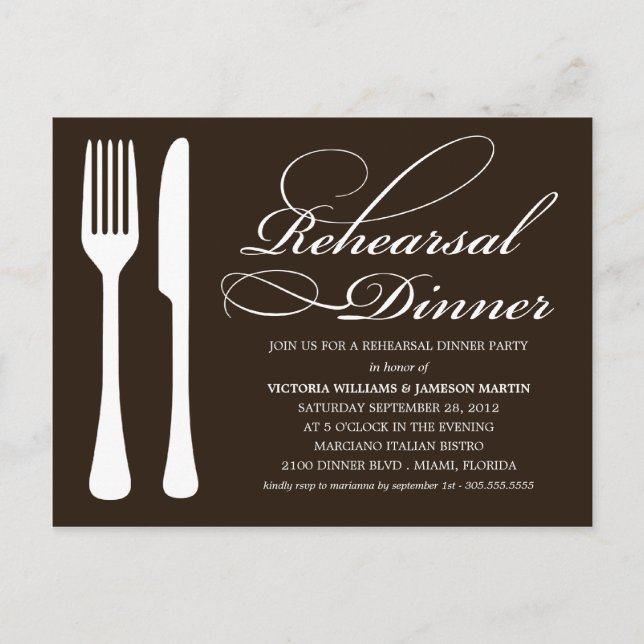 SCHWARZE UND WEISSE FLATWARE | PROBE DINNER INVITE EINLADUNGSPOSTKARTE (Vorderseite)
