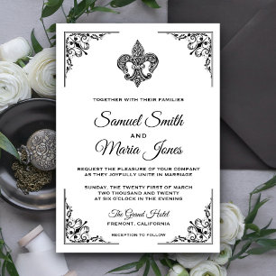 Schwarze und weiße Fleur-de-Lis-Hochzeitseinladung Einladung
