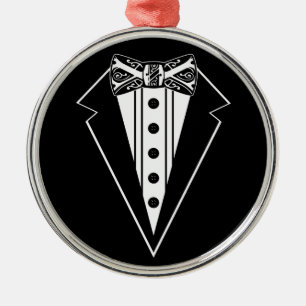 Schwarze und weiße Fliege mit Smoking Ornament Aus Metall