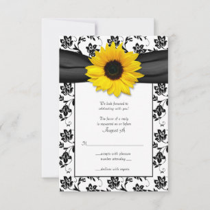 Schwarze und weiße florale Damast-Hochzeits-Antwor RSVP Karte
