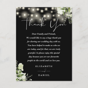 Schwarze und weiße florale Dankes-Hochzeitskarte Postkarte