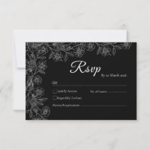 Schwarze und weiße florale Line-Art-Hochzeits-RSVP