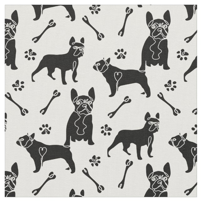 Schwarze und weiße französische Hunde Stoff (Nahaufnahme)