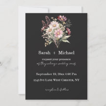 Schwarze und weiße Frühlings-Blumen-Hochzeitseinla