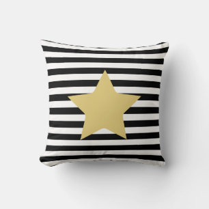Schwarze und weiße goldene Stars Throw Kissen